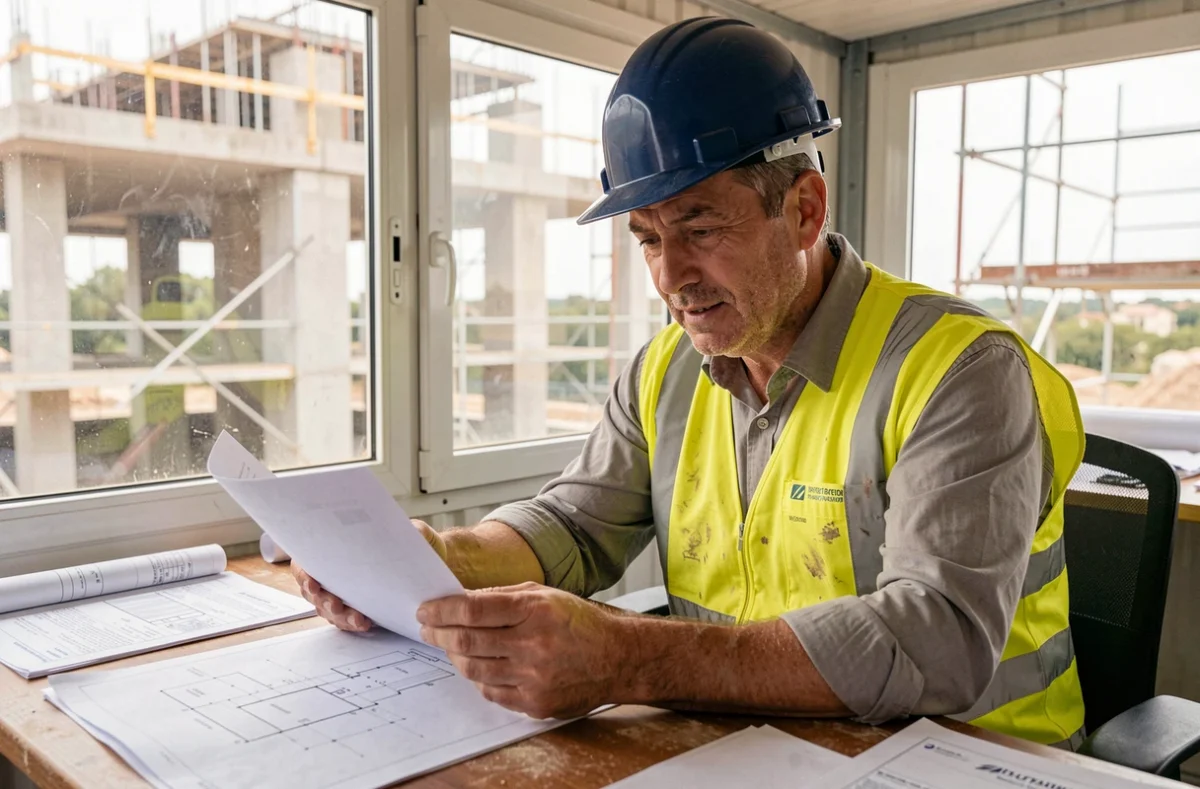 Constructeur professionnel consultant des documents administratifs de garantie CIBTP sur un chantier à Marseille
