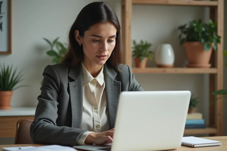 Jeune femme professionnelle regardant un graphique sur son ordinateur