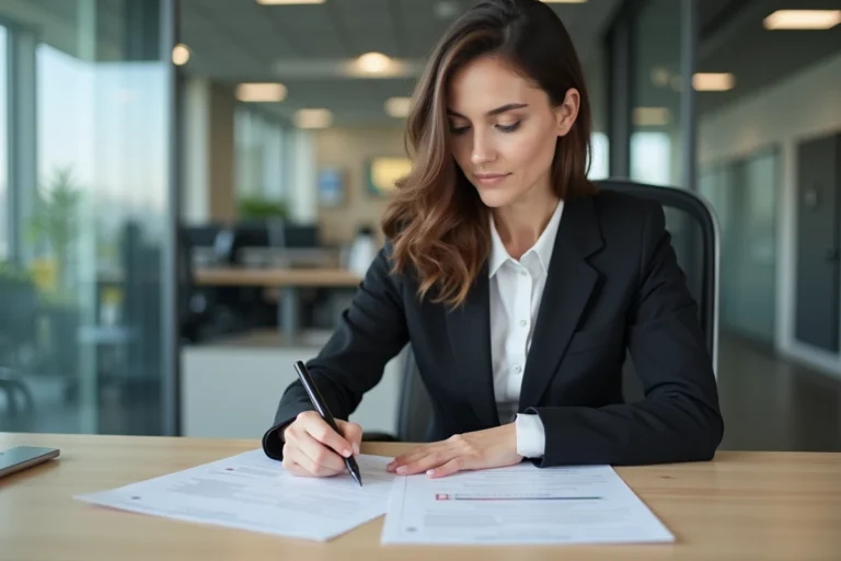 Femme d affaires remplissant documents de voiture