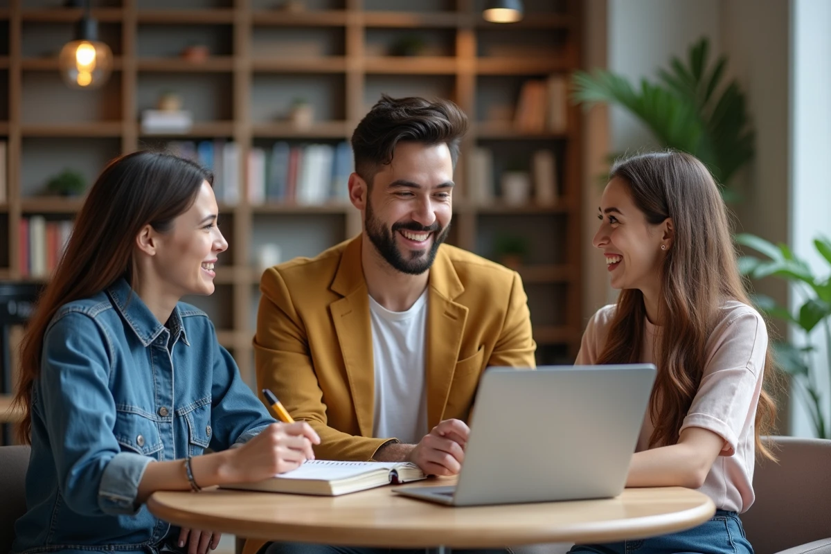 Groupe de jeunes adultes collaborant dans un espace coworking